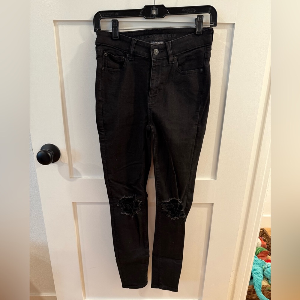 American Eagle High Rise Black Distressed Jeggings